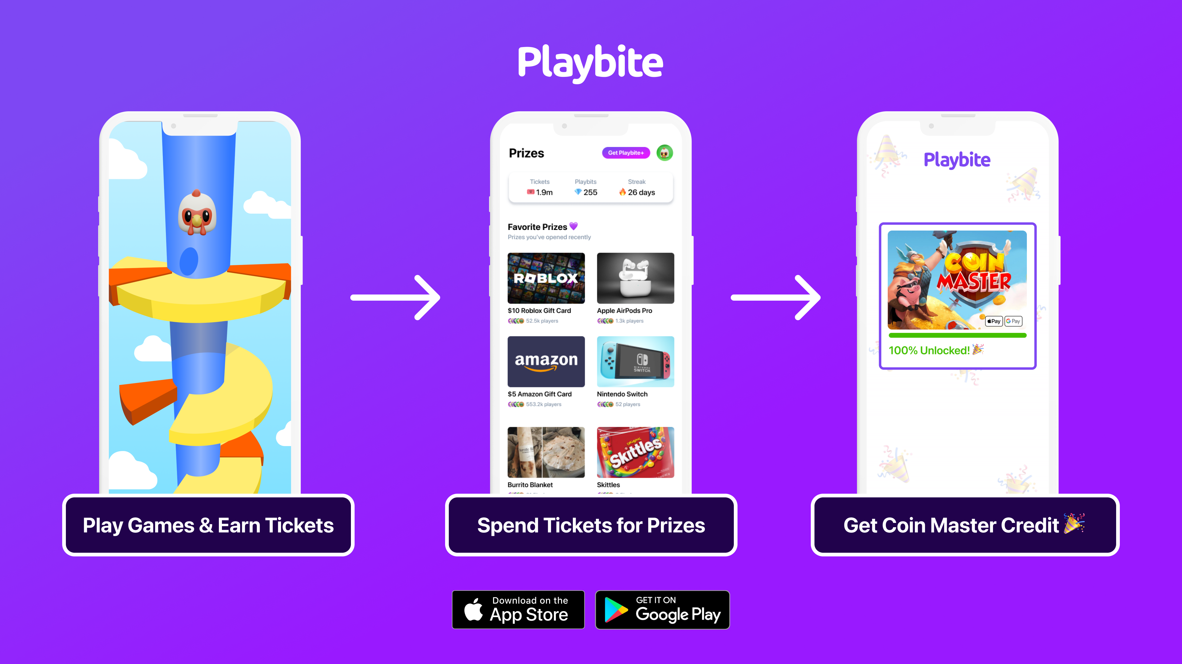 Win Coin Master spins by playing games on Playbite!